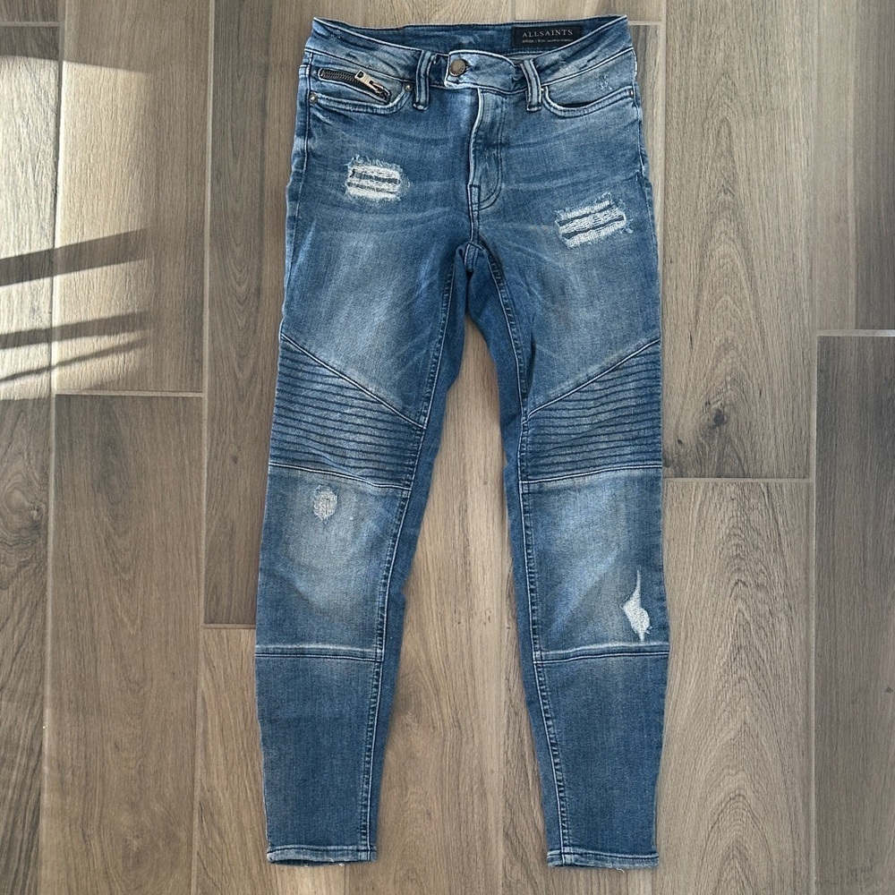 All Saints distressed biker jeans